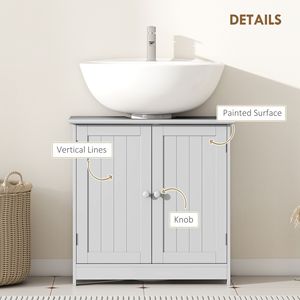 Mobile Bagno Grigio Chiaro in Legno Massello con Lavabo Integrato, 2 Ante, Specchio LED, Ripiano Regolabile, Installazione a Terra - Product Image 6