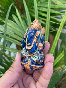 Hand Carved Lapis Lazuli Ganesha <b>Statue</b> | Hand Painted Ganesh Idol with Gold Detail | Hindu Altar Decor | Wholesale Supplier - Product Image 3
