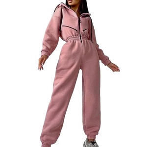 Costume de sport une pièce à capuche pour femme 2024, pantalon de loisirs, couleur rose, nouveau - Product Image 4