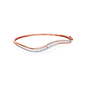 Elegant Rose Gold Diamond Wave <b>Bangle</b> <b>Bracelet</b> | Modern Curved Pavé Diamond Designer <b>Bracelet</b> for Women - Product Image 2