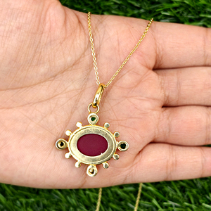 Women's fashion necklace ruby jade with emerald quartz oval pendant necklace 18k gold plated <b>beaded</b> designer statement necklace - Product Image 6