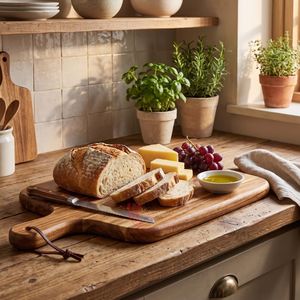Tabla de cortar de madera de acacia con mango de madera, forma rectangular, apta para lavavajillas, 2.0 cm de grosor, para carne, pan y verduras - Product Image 3