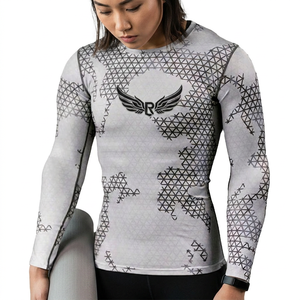 Women's Full Sleeve Rash Guard Long Sleeve <b>Compression</b> <b>Shirt</b> Quick Dry Printed Geometric Pattern Gray Spandex Polyester Top - Product Image 1