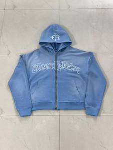 เสื้อฮู้ดดี้แบบซิปเต็มตัวทรงโอเวอร์ไซส์สำหรับผู้ชาย ผ้าเฟรนช์เทอร์รี่ฟลีซ ตกแต่งด้วยงานปักลายเชนีลและคริสตัล สไตล์สตรีทแวร์ - Product Image 1