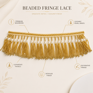 Ribete de encaje con flecos de cuentas doradas, borde decorativo de perlas acrílicas, borla de lujo tradicional hecha a mano para prendas, cortinas y decoración del hogar. - Product Image 6