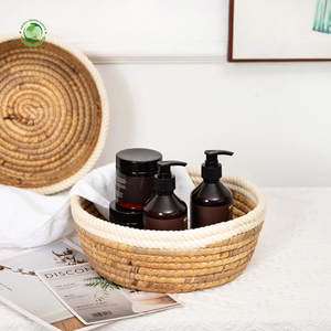 Panier en jacinthe d'eau avec bordure en corde blanche, panier de rangement fait main, vente en gros, écologique, fabriqué au Vietnam - Product Image 4