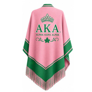 Alpha Kapa Alpha sorority <b>cape</b> shawl embroidered logo on front Pink and green color blocking for female Greek apparel - Product Image 3