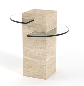 Popular <b>Square</b> Metal Top Travertine Coffee Side Table <b>Combination</b> for Home Hotel Villa Living Room - Product Image 1