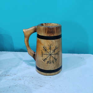 Mug en bois de pin sculpté à la main, avec revêtement alimentaire, pour boissons et repas rustiques, à prix avantageux - Product Image 5