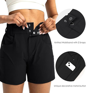 Shorts de sport noirs tricotés taille haute pour femmes avec poche zippée, séchage rapide, tenue athlétique - Product Image 4