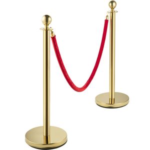 Pali con corda in velluto da 1,5 m (5 piedi) con corda rossa e base in acciaio inossidabile dorato, con cima a sfera, per il controllo della folla in ristoranti e hotel - Product Image 5
