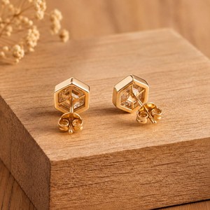<b>Hexagon</b> Cut Lab Grown Diamond Engagement Stud Wedding Earrings IGI Certified DEF Color VS VVS Clarity 10K 14K 18K Solid Gold - Product Image 2