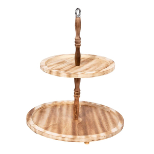 Wholesale Natural Solid Mango Wood 3 Tier Cake Stand Round Wooden Cupcake Holder Dessert <b>Plate</b> For Wedding Birthday Home <b>Decor</b> - Product Image 3
