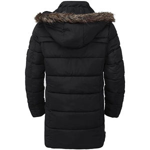<b>Men's</b> Long <b>Hooded</b> Jacket Solid Color Winter <b>Coat</b> With <b>Fur</b> Trim Zipper Closure And Pockets Casual Windproof Thick Outerwear - Product Image 3