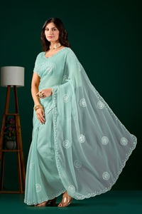 Vexotrend Indian Designer Women's <b>Satin</b> Chiffon <b>Saree</b> Beautiful Patola Design Traditional Style Wedding Diwali Party Wear - Product Image 2