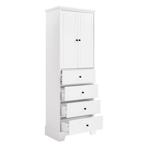 Armoire de rangement à étagère réglable avec 2 portes et 4 tiroirs Panneau MDF avec finition peinte pour salle de bain ou bureau - Product Image 3