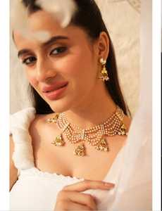 Elegante Juego de Collar con Borlas de Perlas de Imitación Chapadas en Oro para Mujer, Joyería de Boda - Product Image 1
