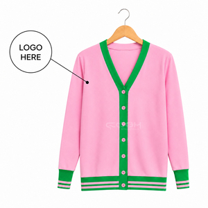 เสื้อสเวตเตอร์คอช อินเตอร์เนชั่นแนล OEM สกรีนโลโก้ตามสั่ง สำหรับชมรมนักศึกษาหญิง ฤดูหนาว ทรงโอเวอร์ไซส์ สีชมพูเขียวตัดกัน - Product Image 1