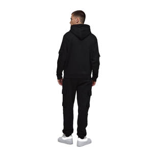 <b>Mens</b> <b>Black</b> Multi-Pocket Cargo Style Pullover <b>Hoodie</b> and Matching Pants Tracksuit OEM ODM Wholesale Apparel - Product Image 2