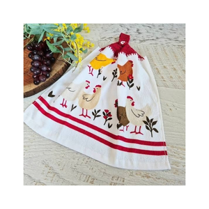 Essuie-tout de cuisine en coton imprimé poulet de ferme 40x60cm 180GSM 200TC Blanc SA8000 Faible MOQ OEM ODM Inde Personnalisé Vente en gros B2B - Product Image 1