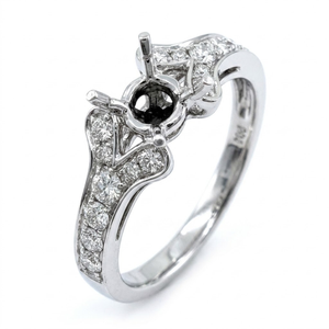 Retro 18K White Gold Bowtie Butterfly Natural Diamond Engagement <b>Ring</b> Mounting Ribbon Motif Jewelry China Factory Manufacturer - Product Image 1