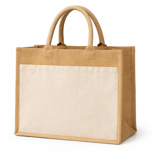 Eco Friendly Jute Tote <b>Bag</b> with Cotton Panel Custom Logo Reusable Shopping <b>Bag</b> Heavy Duty Grocery <b>Beach</b> <b>Bag</b> - Product Image 3