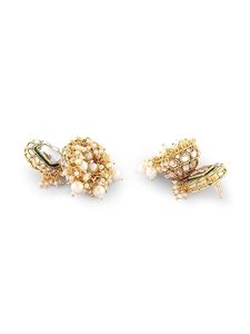 Conjunto de Collar y Pendientes con Diseño de Flor de Moissanita en Aleación de Zinc Chapado en Oro, Inspirado en Bollywood Indio, Joyería Étnica para Mujer - Product Image 4