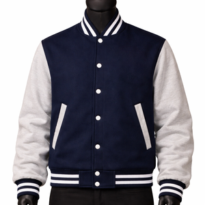 Unisex <b>Red</b> <b>Waterproof</b> Varsity <b>Jacket</b> with Black Leather Sleeves Turn-down Collar Casual Woolen Shell Single Breasted Winter Wear - Product Image 2