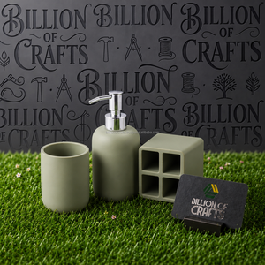 Ensemble de salle de bain moderne en résine écologique trois pièces : distributeur de savon, gobelet et porte-savon rechargeables, accessoires de comptoir pour la maison - Product Image 3