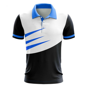 Polo en maille à manches courtes pour homme, imprimé géométrique blanc, noir et bleu, style sportif, séchage rapide, boutons sur le devant, coupe classique - Product Image 1