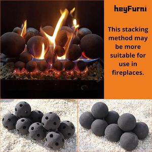 Set di palle da fuoco in ceramica da 3 pollici nero notte moderno accessorio per caminetto interno/esterno in cemento spazzolato aspetto tavoli per focolari - Product Image 4