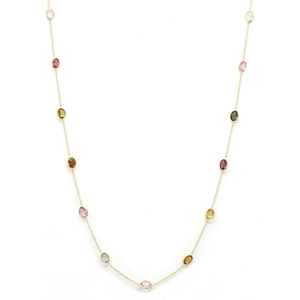 Collier à plusieurs pierres précieuses en or jaune 18 carats avec améthyste, perle, turquoise et diamant - Product Image 1