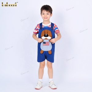 Conjunto de Pantalones Cortos sin Mangas para Bebés, con Bordado Patriótico de Cachorro, Cierre de Botones, Retardante de Llama, para el 4 de Julio, ODM OEM 100% - Product Image 4