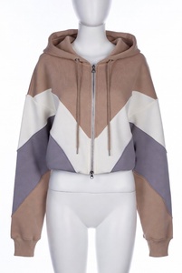 100% Cotton Winter Streetwear Crop <b>Top</b> Hooded Front Casual Oversized Printed Color Blocked Canvas Hoodie for <b>Women</b> - Product Image 5