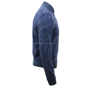 Veste universitaire en daim bleu pour homme, col montant, fermeture éclair, style décontracté, logo sur le devant, coupe ajustée, hiver, vintage - Product Image 3