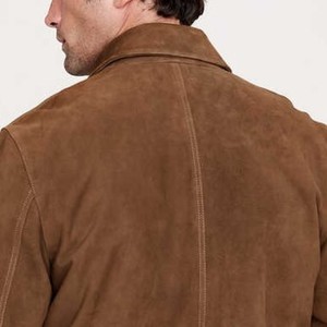 Men's Brown <b>Suede</b> <b>Leather</b> <b>Jacket</b> Casual Autumn Wear Turn-down Collar Regular Fit Solid Color Sample Available - Product Image 1