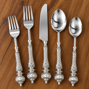 Ensemble de couverts élégants en métal de style vintage avec poignées torsadées ornées, compatibles lave-vaisselle, pour mariage, cuillère, fourchette, couteau de qualité supérieure - Product Image 3