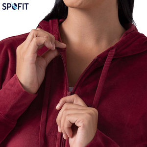 Ensemble de survêtement à capuche pour femme SPOFIT, couleur unie, fermeture éclair intégrale, sweat-shirt et pantalon, respirant, style décontracté, automne - Product Image 5