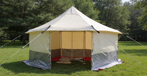 Carpa de Camping Hexagonal de Lona para 6-8 Personas, de Una Sola Capa, Impermeable, para las Cuatro Estaciones, con un Dormitorio, Estructura de Aluminio, Tipo de Refuerzo Recto 4x6 - Product Image 1