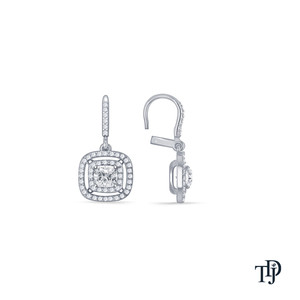 10K <b>Gold</b> Cushion Cut Double Halo Diamond (Natural) <b>Dangle</b> <b>Earrings</b> - Product Image 4