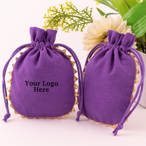 Ventes en gros Craftjaipur CJCPA-88 Pochette en coton indien violet fait main avec cordon de serrage Logo personnalisé Cadeau de mariage 3x4 pouces Bijoux - Product Image 2