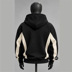 Sweat-shirt à capuche noir pour homme avec manches respirantes couleur crème, coupe oversize, style décontracté, tricoté en molleton FRENCH TERRY, idéal pour l'automne - Product Image 2