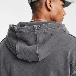 Veste à capuche en jean coupe décontractée pour homme – Veste streetwear délavée avec design multi-poches - Product Image 6