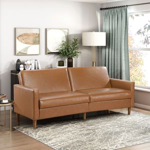 Sofá Cama Moderno de 1 Plaza en Piel Sintética Color Camel, Elegante y Confortable con Estructura de Madera Contrachapada Resistente para el Hogar - Product Image 1