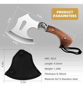 ขวานแคมป์ปิ้งอุตสาหกรรม ขวานเอาตัวรอด ใบมีดเหล็กกล้าไร้สนิม ขวานบุชคราฟท์สำหรับกิจกรรมกลางแจ้ง ปลอกไนลอน ด้ามไม้ อุปกรณ์แคมป์ปิ้ง - Product Image 5