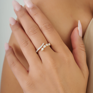 Minimal <b>Unique</b> Design 100% Natural Diamond Fine Stackable Bypass Ring Everyday Wear Pure K14 Yellow Gold <b>Gift</b> <b>For</b> <b>Her</b> Jewelry - Product Image 4