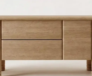 Mueble para TV minimalista de madera de roble claro, consola curva con patas tipo pilar, mueble de almacenamiento multimedia para sala de estar, precio de fábrica. - Product Image 2