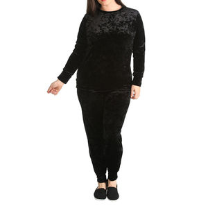 ชุดวอร์มกำมะหยี่สีแดงแบบกำหนดเองสำหรับฤดูหนาว ชุดเซ็ต 2 ชิ้นประดับเพชร ชุดวอร์มกำมะหยี่สำหรับผู้หญิง กางเกงขาบาน - Product Image 1