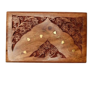 Cajas de almacenamiento de madera de estilo Vintage hechas a mano, diseño grabado de calidad, forro de terciopelo, cierre de hebilla para decoración del hogar, joyería marrón - Product Image 1