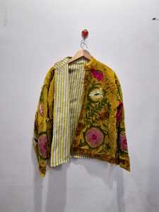 Beige Vintage Floral Women's Winter Velvet Suzani Hand Embroidery <b>Bridesmaid</b> <b>Jacket</b> Coat - Product Image 2